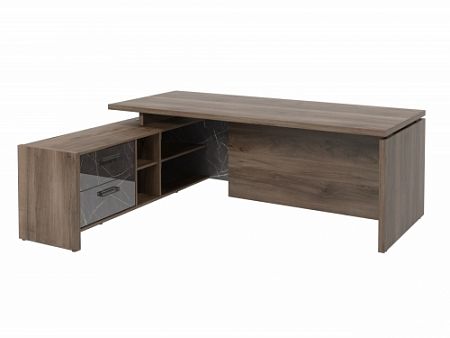 Стол с опорной тумбой FB-121L.GG Орех Пацифик Табак/Камень Пьетра Гриджиа черный